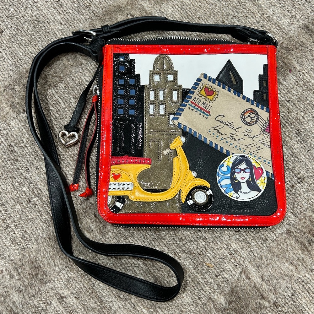 BRIGHTON RARE 3D NYC New York Central Park Air Mail Scooter leather Shoulder Bag